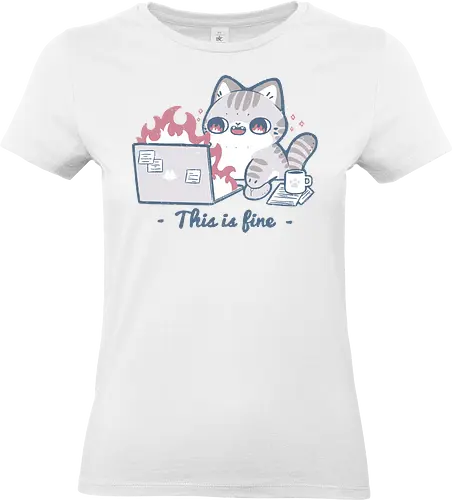 This is fine cat working - this is fine, office, work, meme, cute cat, kawaii cat, working, laptop, pc, humor, funny, burnout, positive, tabby cat, xmorfina - Standard T-Shirt (Frauen)