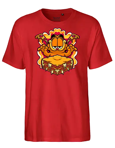 Comic Cat Trip Food - Cat, Food, Fast Food, Fast-food, Pizza, Lasagna, Pet, Comic, Movie, Tv Show, Cute, Hungry, Tripping, Psychedelic - Fairtrade T-Shirt