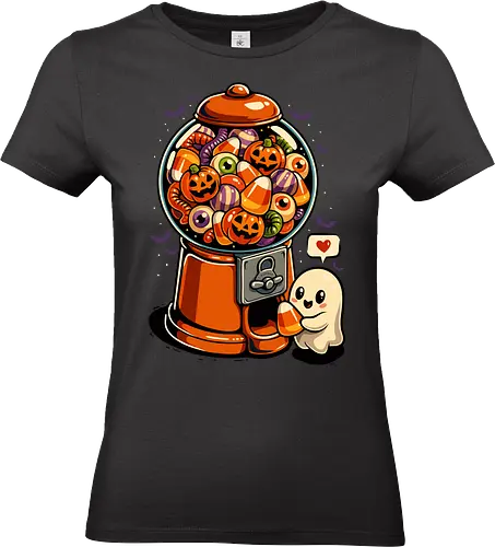 Gumball Halloween Süßigkeiten - Halloween, Kaugummi, Kaugummiautomat, Süßigkeiten, Horror, Geist, Essen, Feinschmecker, Maisbonbons, Happy Halloween, Monster, Halloween-Süßigkeiten, lustig, Pop-Art, ästhetisch, Illustration, süß - Standard T-Shirt (Frauen)
