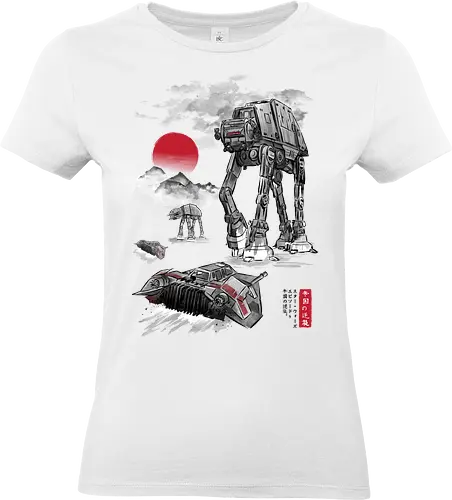 Defense of Echo Base sumi e - anime, manga, japan, japanese art, retro, vintage, Space Opera, atat, galaxy, space, sci fi - Standard T-Shirt (Frauen)