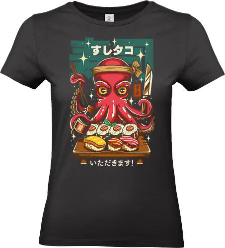 Octopus Sushi Master - Pop-Art, Geek, Oktopus, Sushis, Sushi, Japan, Japanisch, Essen, Illustration, Ästhetik, Anime, Manga, Kanji, Humor, lustig, lm2kone - Standard T-Shirt (Frauen)