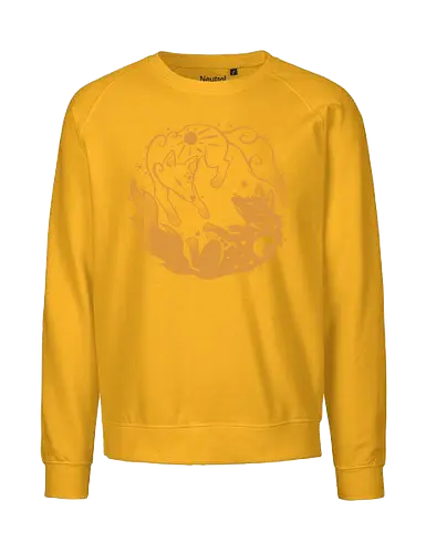 Sun and Moon Golden Wolves - Sonne und Mond, himmlischer Wolf, Mondwolf, Sonnenwolf, goldene Wölfe, spiritueller Wolf, kosmischer, Wolf, Gold, Goldwolf, sun and moon, celestial wolf, moon wolf, sun wolf, golden wolves, spiritual wolf, cosmic, wolf, gold, gold wolf - Fairtrade Sweatshirt