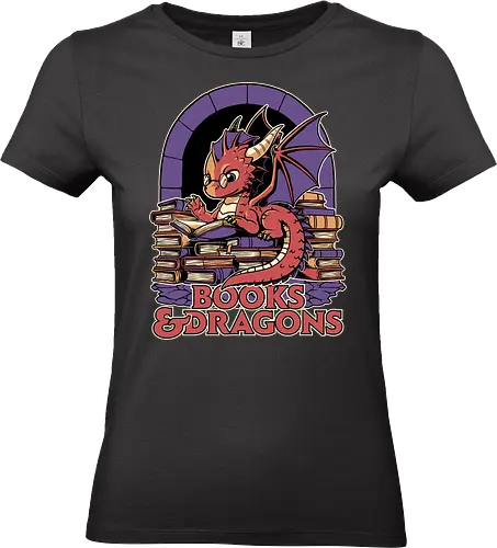 Books and Dragons  - dragon, books, library, nerd, rpg, d20, dungeon master, role-playing game, tabletop, game master, nerd, geek, hoard, fantasy, adventure - Standard T-Shirt (Frauen)