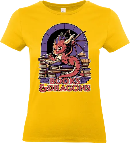 Books and Dragons  - dragon, books, library, nerd, rpg, d20, dungeon master, role-playing game, tabletop, game master, nerd, geek, hoard, fantasy, adventure - Standard T-Shirt (Frauen)