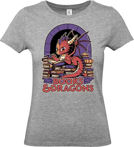 Books and Dragons  - dragon, books, library, nerd, rpg, d20, dungeon master, role-playing game, tabletop, game master, nerd, geek, hoard, fantasy, adventure - Standard T-Shirt (Frauen)