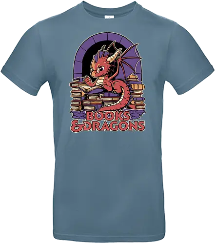 Books and Dragons  - dragon, books, library, nerd, rpg, d20, dungeon master, role-playing game, tabletop, game master, nerd, geek, hoard, fantasy, adventure - Standard T-Shirt