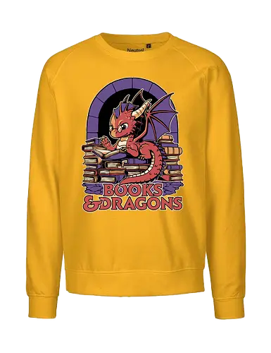 Books and Dragons  - dragon, books, library, nerd, rpg, d20, dungeon master, role-playing game, tabletop, game master, nerd, geek, hoard, fantasy, adventure - Fairtrade Sweatshirt