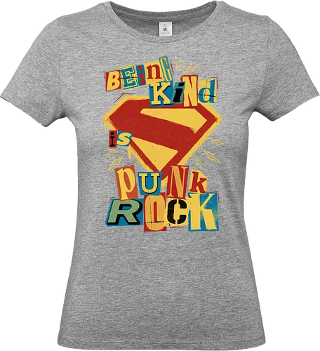 Kind Punk Superhero - Super, man, Punk Rock, Punk, Comic, Comics, Comic Book, Comic Convention, Comic Art, Superheroes, Superhero, Super Hero, Hero, Hope, Justice, Symbol, Kindness, Magazine, Spray Paint - Standard T-Shirt (Frauen)