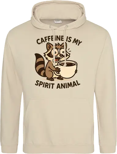 Caffeine is My Spirit Animal Raccoon Coffee Lover Art - Caffeine, spirit animal, coffee, raccoon, coffee lover, coffee addict, funny coffee, morning person, night owl, tired, wired, espresso, barista, coffee humor, animal art, cartoon, cute raccoon, relatable, gift for coffee lover, energy drink - Standard Hoodie