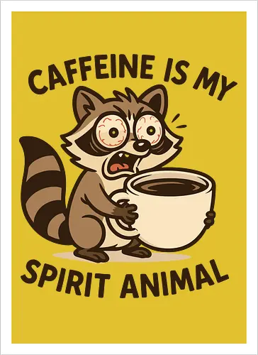 Caffeine is My Spirit Animal Raccoon Coffee Lover Art - Caffeine, spirit animal, coffee, raccoon, coffee lover, coffee addict, funny coffee, morning person, night owl, tired, wired, espresso, barista, coffee humor, animal art, cartoon, cute raccoon, relatable, gift for coffee lover, energy drink - Kunstdruck