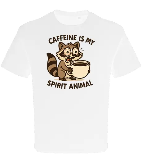 Caffeine is My Spirit Animal Raccoon Coffee Lover Art - Caffeine, spirit animal, coffee, raccoon, coffee lover, coffee addict, funny coffee, morning person, night owl, tired, wired, espresso, barista, coffee humor, animal art, cartoon, cute raccoon, relatable, gift for coffee lover, energy drink - Oversize T-Shirt