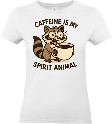 Caffeine is My Spirit Animal Raccoon Coffee Lover Art - Caffeine, spirit animal, coffee, raccoon, coffee lover, coffee addict, funny coffee, morning person, night owl, tired, wired, espresso, barista, coffee humor, animal art, cartoon, cute raccoon, relatable, gift for coffee lover, energy drink - Standard T-Shirt (Frauen)