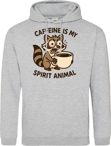 Caffeine is My Spirit Animal Raccoon Coffee Lover Art - Caffeine, spirit animal, coffee, raccoon, coffee lover, coffee addict, funny coffee, morning person, night owl, tired, wired, espresso, barista, coffee humor, animal art, cartoon, cute raccoon, relatable, gift for coffee lover, energy drink - Standard Hoodie