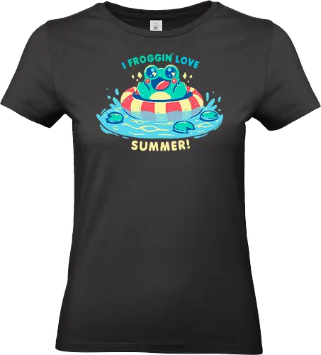 I Froggin Love Summer - Frosch, Sommer, kawaii Frosch, lustiger Frosch, Sommerfrosch, Froschkern, niedliches Wortspiel, frog, summer, kawaii frog, funny frog, summer frog, frogcore, cute pun - Standard T-Shirt (Frauen)