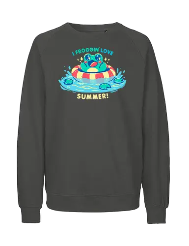 I Froggin Love Summer - Frosch, Sommer, kawaii Frosch, lustiger Frosch, Sommerfrosch, Froschkern, niedliches Wortspiel, frog, summer, kawaii frog, funny frog, summer frog, frogcore, cute pun - Fairtrade Sweatshirt