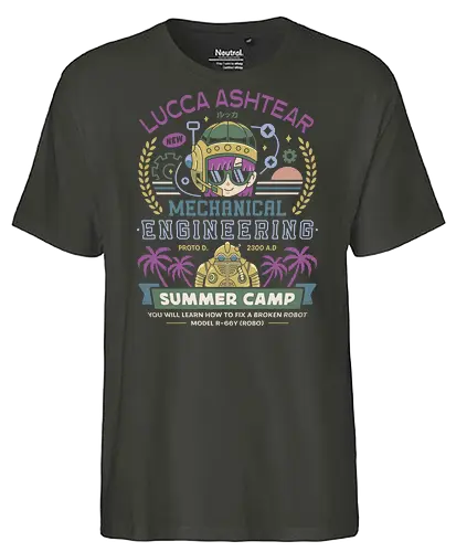 Lucca Ashtear Summer Camp - chrono, video game, gaming, gamer, rpg, jrpg, cross, frog, glenn, robo, epoch, wings of time, lucca, fantasy, kingdom of zeal - Fairtrade T-Shirt