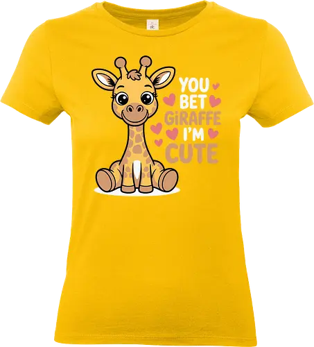 You bet giraffe I'm cute - giraffe, cartoon, cute, hearts, playful, text, fun, cheerful, animal, colorful - Standard T-Shirt (Frauen)