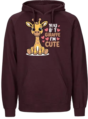 You bet giraffe I'm cute - giraffe, cartoon, cute, hearts, playful, text, fun, cheerful, animal, colorful - Fairtrade Hoodie