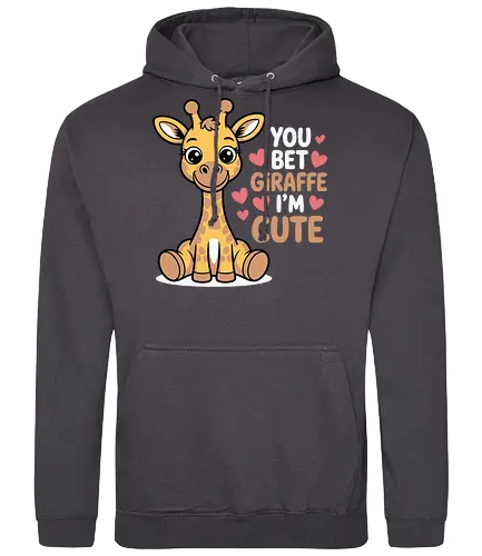 You bet giraffe I'm cute - giraffe, cartoon, cute, hearts, playful, text, fun, cheerful, animal, colorful - Standard Hoodie