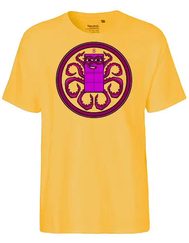 hail octoblock - octopus, logo, mascot, cartoon, kids, cool, fun, funny, smile, happy, superhero, villain - Fairtrade T-Shirt
