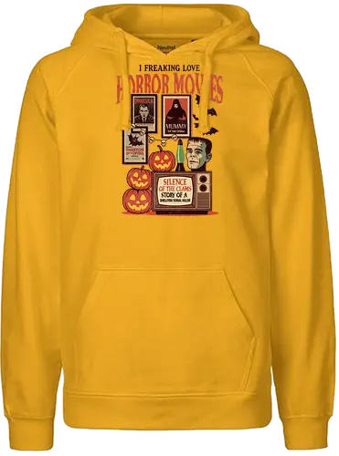 I Freaking Love Horror Movies Classic Monster - Horror movies, I love horror movies, classic horror, monster movies, Dracula, Mummy, Phantom of the Opera, Halloween, spooky, retro horror, vintage horror, horror fan, horror lover, movie poster, bats, skulls, jack-o'-lanterns, macabre, scary, film buff, horror gift - Fairtrade Hoodie