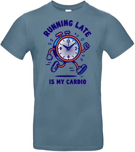 Running Late is My Cardio - stopwatch, running, humor, cardio, text, playful, cartoon, time management, procrastination, typography - Standard T-Shirt