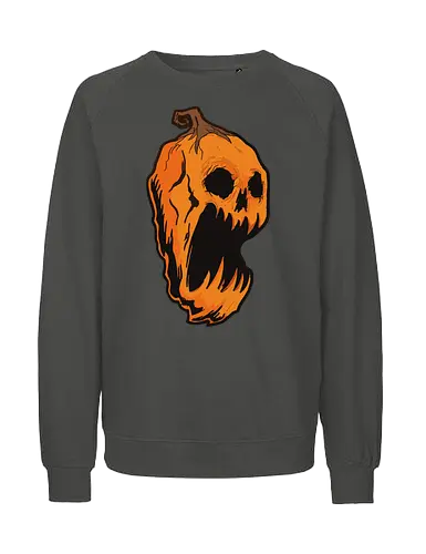 Pumpkin eerie - halloween, pumpkin, eerie, spooky, ghostly, decayed, orange, gray background, horror, creepy - Fairtrade Sweatshirt