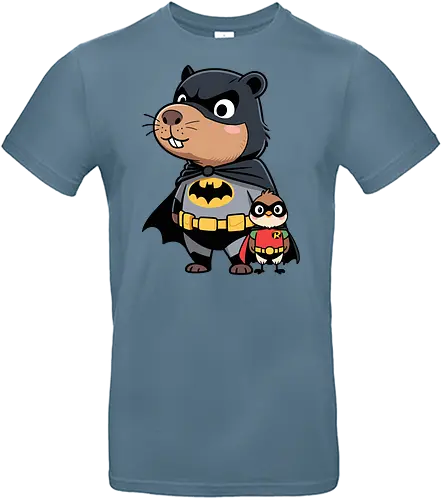 adorable crime-fighting - Bat, Robin, beaver, bird, superhero, animal art, cute superhero, DC Comics, funny animal, cartoon animal, Gotham, dynamic duo, comic art, kids art, unique gift, pop culture, animal lover, pet art, whimsical, justice league - Standard T-Shirt
