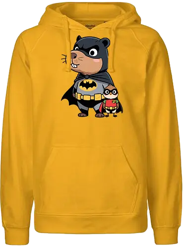 adorable crime-fighting - Bat, Robin, beaver, bird, superhero, animal art, cute superhero, DC Comics, funny animal, cartoon animal, Gotham, dynamic duo, comic art, kids art, unique gift, pop culture, animal lover, pet art, whimsical, justice league - Fairtrade Hoodie