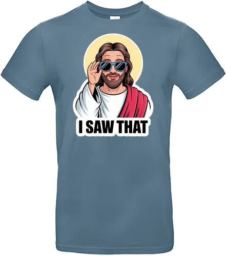 I Saw That" Cool Jesus with Sunglasses - Funny Jesus, I Saw That, cool Jesus, Jesus with sunglasses, religious humor, Christian humor, funny Christian, witty art, divine humor, spiritual joke, novelty gift, pop culture Jesus, ironic Jesus, sacred art, religious meme, playful faith, watchful eye - Standard T-Shirt