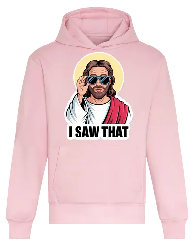 I Saw That" Cool Jesus with Sunglasses - Funny Jesus, I Saw That, cool Jesus, Jesus with sunglasses, religious humor, Christian humor, funny Christian, witty art, divine humor, spiritual joke, novelty gift, pop culture Jesus, ironic Jesus, sacred art, religious meme, playful faith, watchful eye - Heavyweight Hoodie