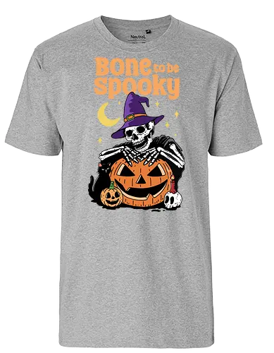Bone to be Spooky - bone, skeleton, spooky, skull, Halloween, trick or treat, black cat, magic, humor, pumpkin - Fairtrade T-Shirt
