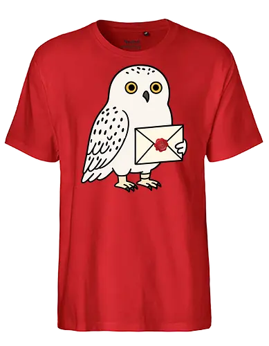  Hedwig Mail - Snowy owl, owl, Hedwig, magical owl, letter, wax seal, acceptance letter, wizarding world, owl lover, fantasy, cute owl, animal art, secret message, owl post, magical creatures, enchantment, mystical, magical gift - Fairtrade T-Shirt