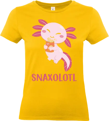 SNAXOLOTL - axolotl, cartoon, cute, snacks, pink, chips, happy, playful, whimsical, animal - Standard T-Shirt (Frauen)