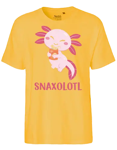 SNAXOLOTL - axolotl, cartoon, cute, snacks, pink, chips, happy, playful, whimsical, animal - Fairtrade T-Shirt