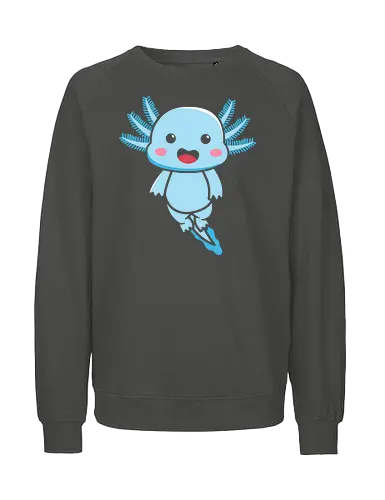 Axolotl blue - axolotl, cartoon, cute, blue, pink cheeks, gills, smile, friendly, adorable - Fairtrade Sweatshirt