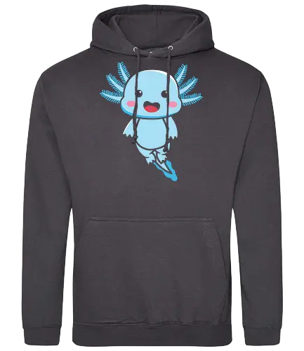 Axolotl blue - axolotl, cartoon, cute, blue, pink cheeks, gills, smile, friendly, adorable - Standard Hoodie