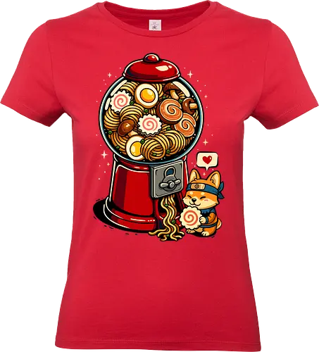 Gumball Ramen - Ramen, Kaugummi, Kaugummiautomat, Narutomaki, Anime, Manga, Essen, Feinschmecker, Popkultur, Ninja, Shinobi, LM2 Kone, Ästhetik, Illustration, Japan, Asiatisch, Nudeln, Corgi, Kawaii, Ramen-Nudeln - Standard T-Shirt (Frauen)