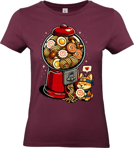 Gumball Ramen - Ramen, Kaugummi, Kaugummiautomat, Narutomaki, Anime, Manga, Essen, Feinschmecker, Popkultur, Ninja, Shinobi, LM2 Kone, Ästhetik, Illustration, Japan, Asiatisch, Nudeln, Corgi, Kawaii, Ramen-Nudeln - Standard T-Shirt (Frauen)