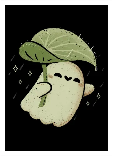 Cute Ghost with Leaf Umbrella