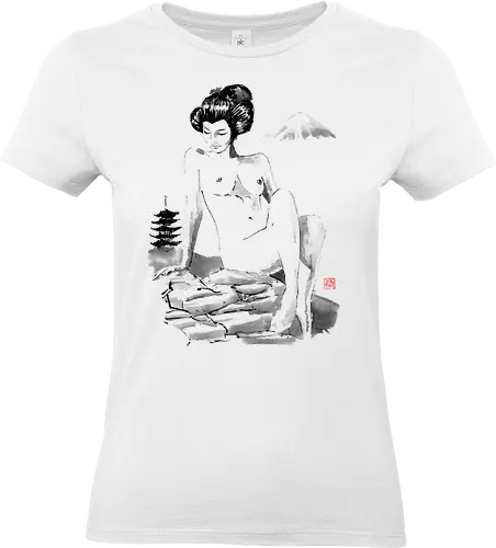 nude on the hill - nude, woman, geisha, hill, rocks, pagoda, fuji, mount, sumie, japan - Standard T-Shirt (Frauen)