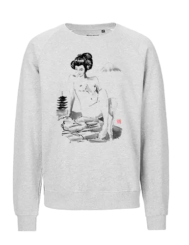 nude on the hill - nude, woman, geisha, hill, rocks, pagoda, fuji, mount, sumie, japan - Fairtrade Sweatshirt