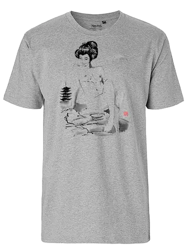 nude on the hill - nude, woman, geisha, hill, rocks, pagoda, fuji, mount, sumie, japan - Fairtrade T-Shirt