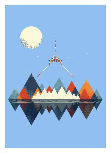 Arrival - space, science fiction, abstract, vintage colours, space ship, moon - Kunstdruck