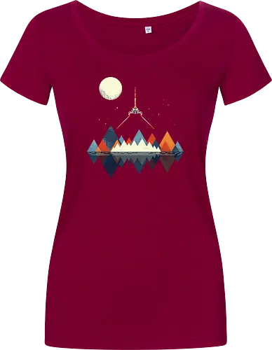 Arrival - space, science fiction, abstract, vintage colours, space ship, moon - Damen T-Shirt