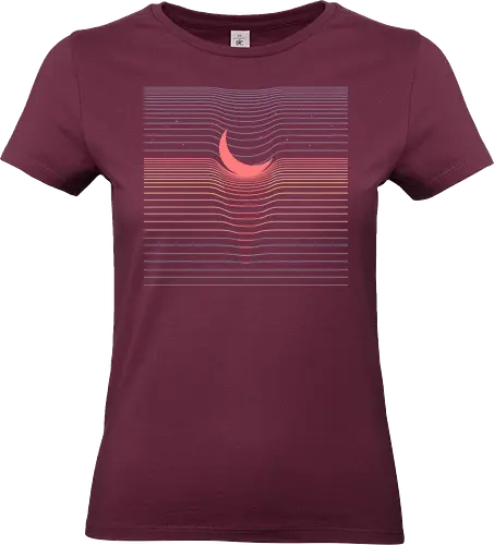 Moonfall - Space, moon, stars, geometric, minimal, minimalism, gravity, black hole, starry night, pastel colors, pastel, sunset, half moon, minimalist - Standard T-Shirt (Frauen)