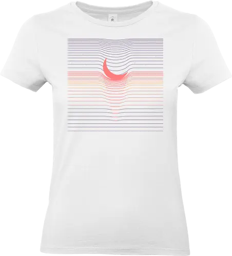 Moonfall - Space, moon, stars, geometric, minimal, minimalism, gravity, black hole, starry night, pastel colors, pastel, sunset, half moon, minimalist - Standard T-Shirt (Frauen)