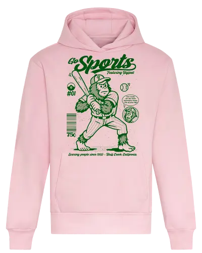 Go Sports Bigfoot - Bigfoot, sasquatch, baseball, cryptid, retro sports, folklore, monster illustration, vintage, whimsical, mythical creature - Heavyweight Hoodie