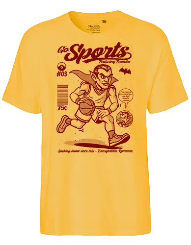 Go Sportys Dracula - Dracula, vampire, basketball, Transylvania, gothic sports, undead athlete, horror humor, retro illustration, mythical creature - Fairtrade T-Shirt