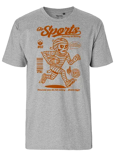 Go Sports Mummy - mummy, egyptian mummy, football, ancient Egypt, undead athlete, humorous art, retro sports, millennia training, mythical creature - Fairtrade T-Shirt